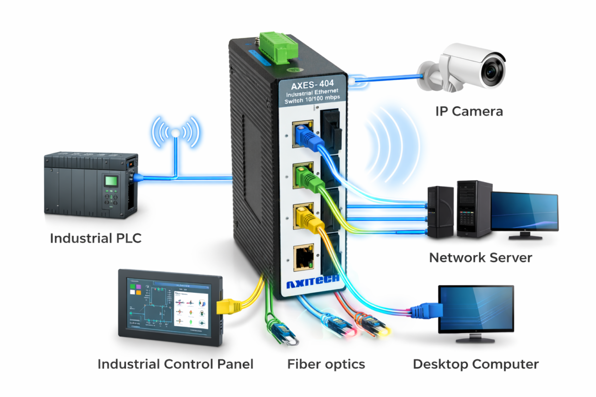 Axitech AXES-404 – 4 port Ethernet 10/100 +2 no Fiber Port Unmanaged Ethernet ...